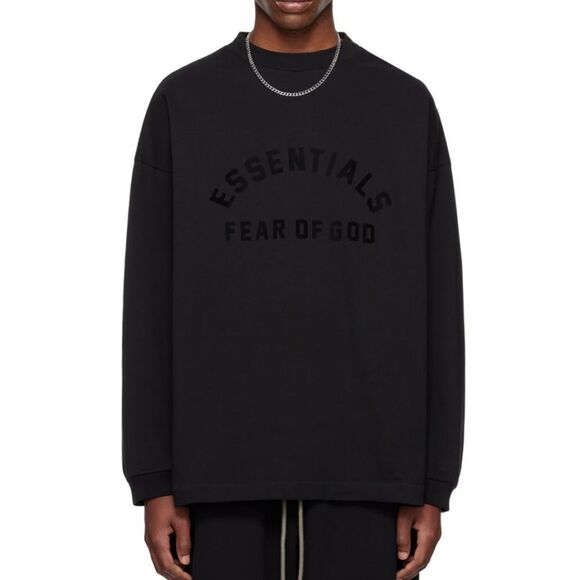 FEAR OF GOD ESSENTIALS Cotton Crewneck Long Sleeve Shirt Oversized Black XL NEW